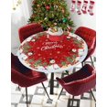 thumbnail image 5 of Christmas Tree Round Fitted Tablecloth, Snowman Xmas Ornaments Snowflake Sleigh Deer Winter Red Wooden Waterproof Table Cover with Elastic Edged for Outdoor Picnic Parties, Fits Tables up to 45" - 52", 5 of 6