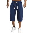 thumbnail image 1 of Pantalones cortos de lino para hombre, estilo casual, color sólido, sueltos, rectos, elásticos, con cordón, para verano, playa, yoga, con bolsillos 04-azul marino 3XL 04-azul marino 3XL Xishao ropa, 1 of 1