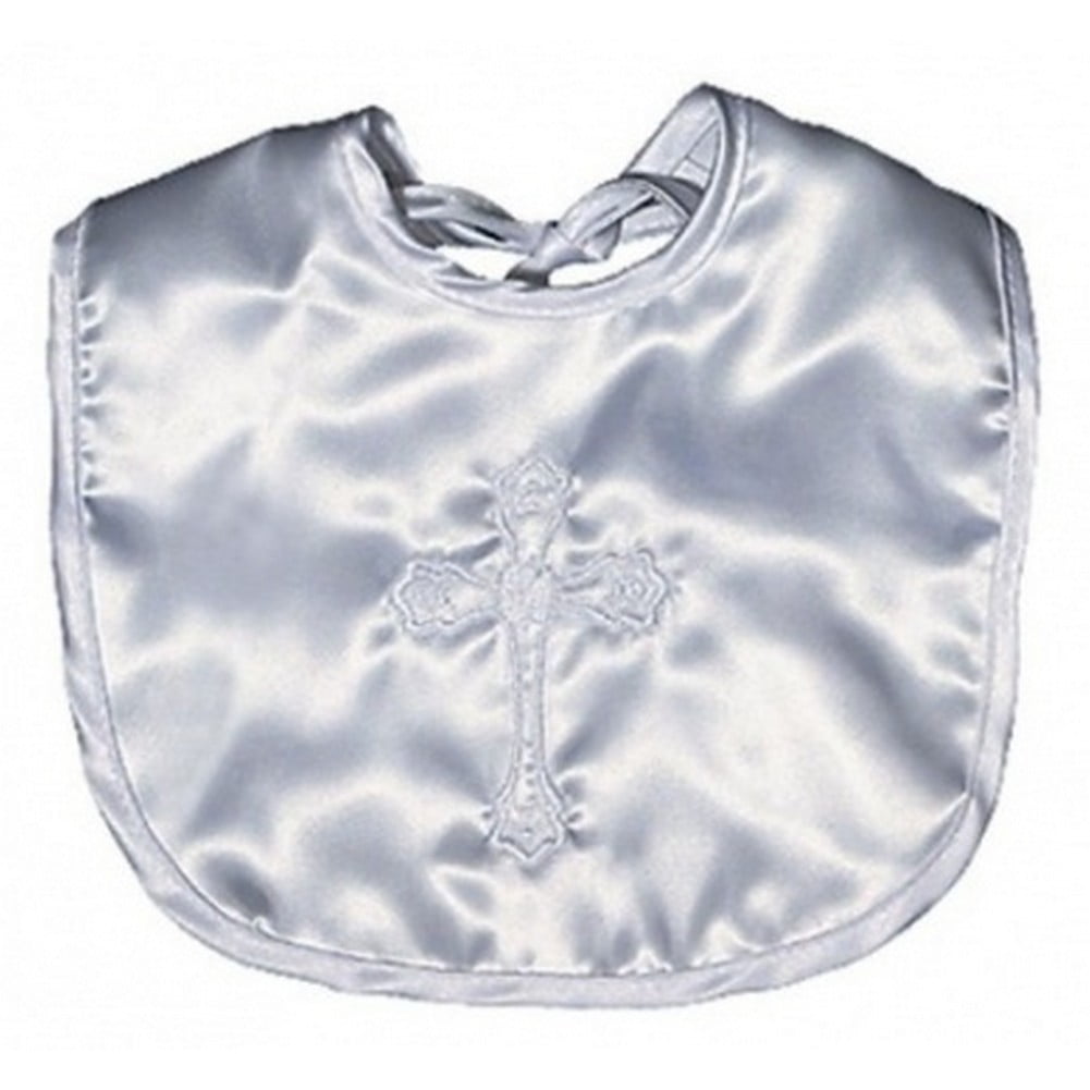 Unisex Baby Satin Christening Embroidered Unisex Bib by Raindrops