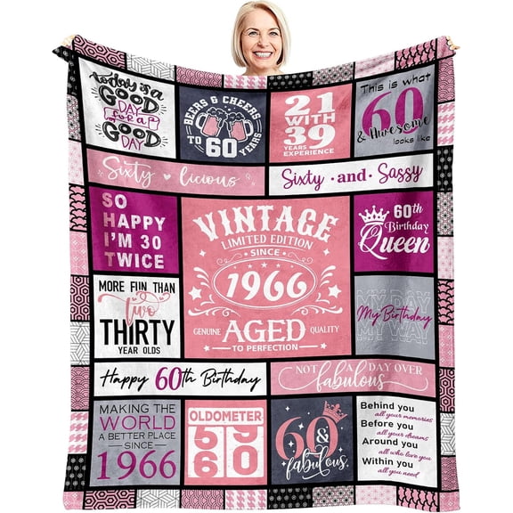 60th Birthday Gifts for Women, Gifts for 60th Birthday Women, 60 Year Old Birthday Gift for Woman, Birthday''s Gift for 60 Year Old Woman, Happy 1966 Bday Decorations Ideas Throw Blanket 60"x50"