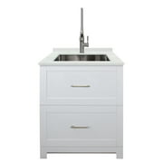 Transolid TCG-3025-WC All-in-One 29 in. x 25.5 in. Quartz Undermount Laundry/Utility Sink and Cabinet with Faucet in Matte White