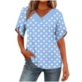 thumbnail image 2 of Ayolanni Casual Shirts for Women Collarless Polka Dots Short Sleeve V-Neck Blouse Ladies Fitted Office Tees Women's Tops, Tees & Blouses Blue S, 2 of 6