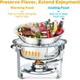 thumbnail image 5 of WARMOUNTS Chafing Dish Buffet Set 2 Pack, 5QT Round Chafing Dishes for Buffet with Glass Lid & Lid Holder, Stainless Steel Chafers for Catering, Parties, Events, Wedding, Camping, Dinner, 5 of 7