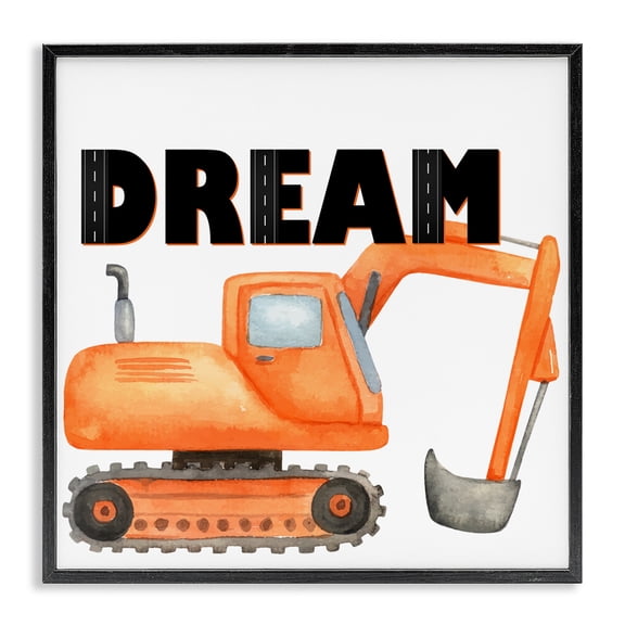 Dream with Orange Excavator Black Framed Giclee Art, design by Kim Allen