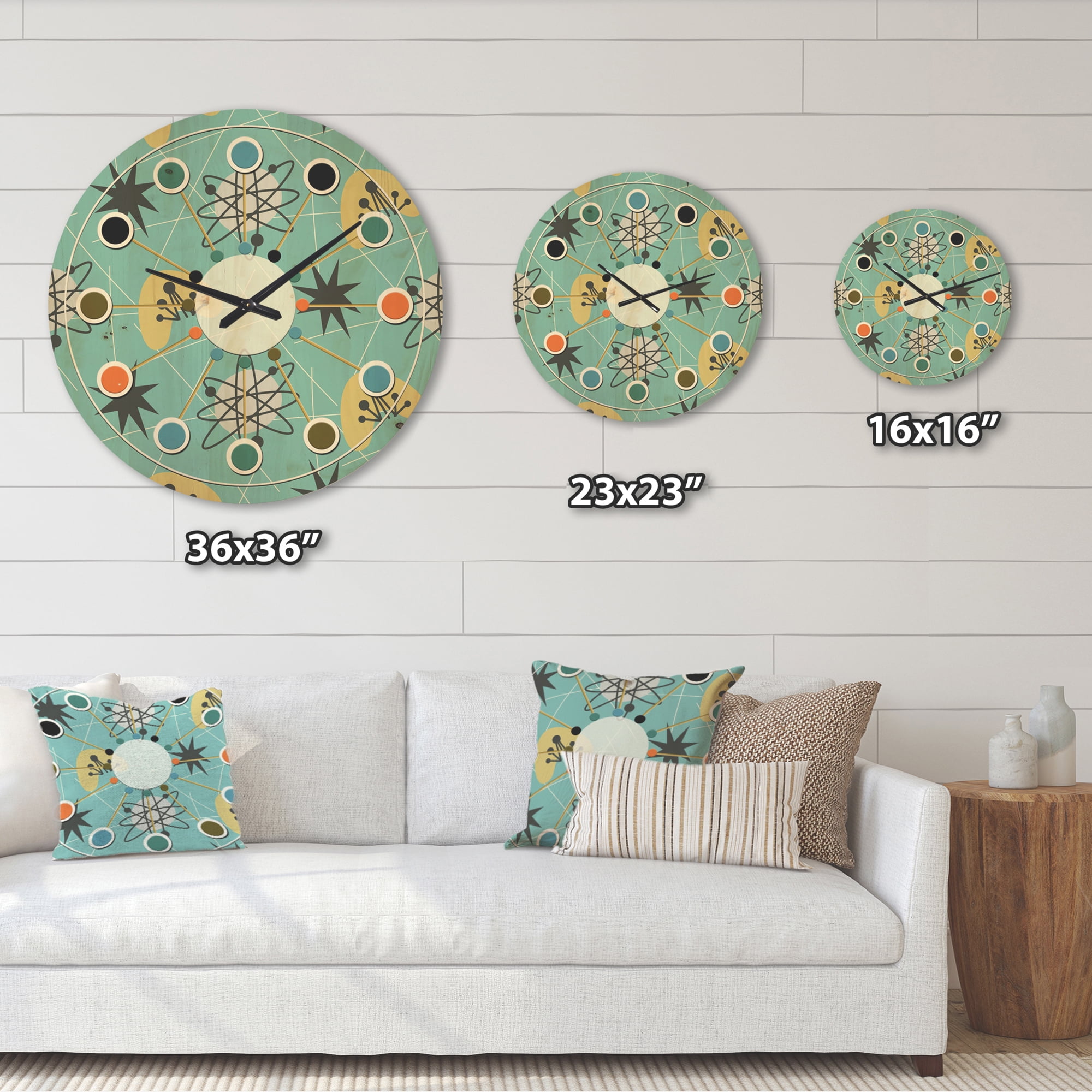 Designart '1950 Retro Pattern Shapes I' Mid-Century Modern Wood Wall Clock
