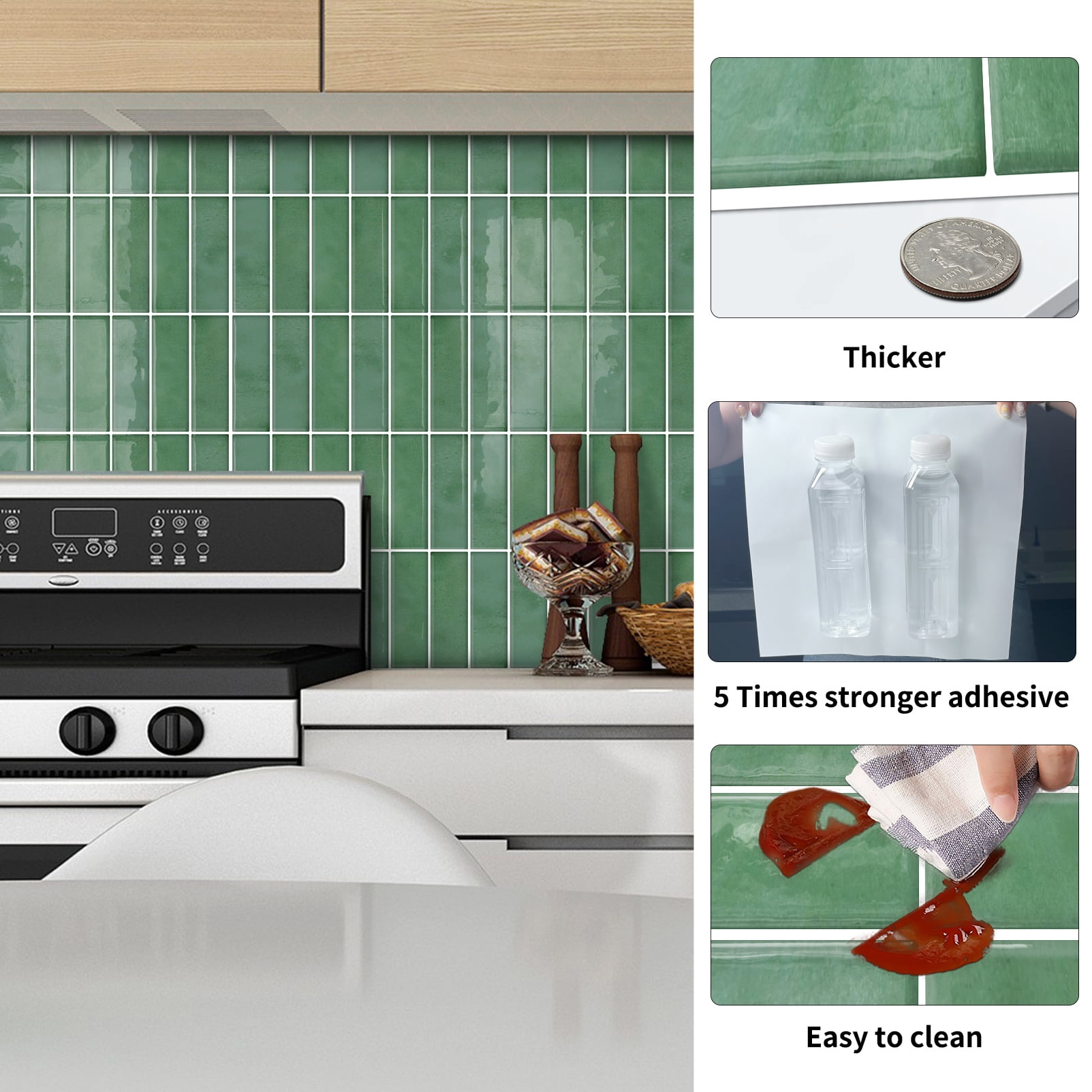 DEWOO Peel and Stick Backsplash - 10 Sheets of 12"×12" - 3D Adhesive Peel and Stick Tile Backsplash for Kitchen, Bathroom, Wall Tile, Light Green