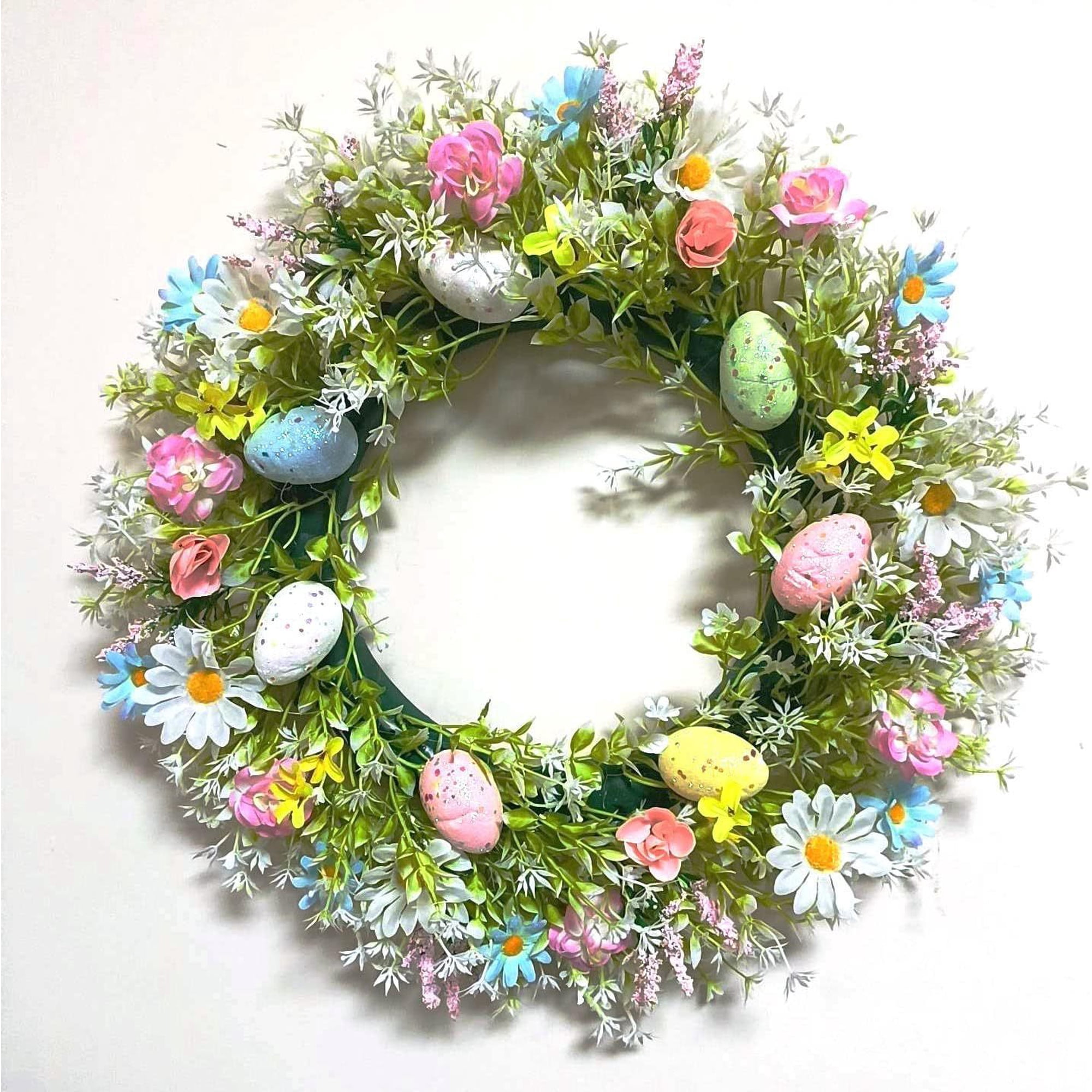 laimis Easter Egg Wreath for Front Door - 18in Artificial Spring Garland with Ornaments for Wall Decor
