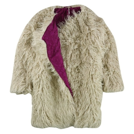 Free People Womens Florence Shaggy Coat, Beige, Small