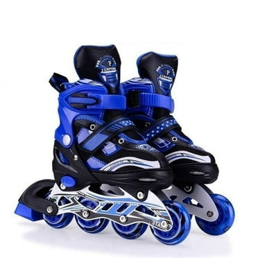 Roller Skates Adjustable Inline Skating Shoes For Boys Kids & Girls, 7 To 15 Years Unisex Outdoor Skating Shoes Roller Blades Wheels Aluminium With Led Flash Light On Wheels (Blue) Pack Of 2