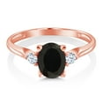 thumbnail image 2 of Gem Stone King 10K Rose Gold Oval Black Onyx and White Created Sapphire 3 Stone Women Engagement Ring (1.35 Cttw, Gemstone Birthstone, Available in Size 5, 6, 7, 8, 9), 2 of 6