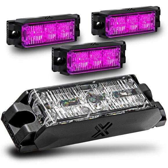 LAMPHUS 4pc NanoFlare 3.5" 3W Purple LED Surface Mount Police Grill Strobe Warning Lights [SAE Class 1] 12V Rectangle Grille Flashing Emergency Fire Lights for Funeral Escort Service Vehicle