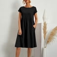 thumbnail image 3 of JUNWELL Robes d'Été pour Vacances Longueur Genou Amples Décontractées Robe Blanche Poche Coton Lin Col Rond Jupe Ligne A Grande Taille платье женское, 3 of 6