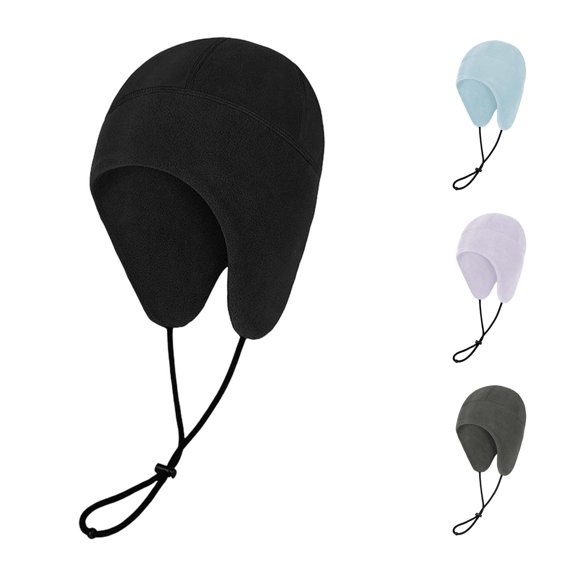 Solid Color Ear Protection Hat Adult Adjustable Drawstring Warm Cap for Motorcycle Running Hiking Daily Outdoor