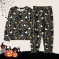 thumbnail image 4 of Child Girls Sleepwear Cartoon Halloween Pumpkin & Bat Pattern Long Sleeve Crewneck Pull-On Relaxed Fit 2Pc Autumn Winter Sleepovers Adorable Pjs,Black,7-8 Years, 4 of 4