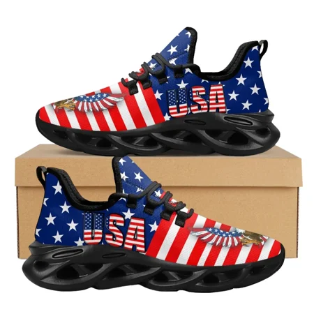 

Summer Lace-up Air Cushion Sneakers American Eagle USA Flag Print Mesh Running Shoes for Womens Mens Round Toe Flats