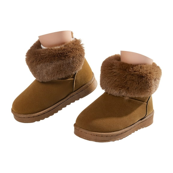 Quealent Girls Boys Boots Kids Snow Winter Boots Outdoor Ankle Warm Slip On Faux Furry Lined Lightweight Shoes(Toddler/Little Kids/Big Kids) Brown for Size 6