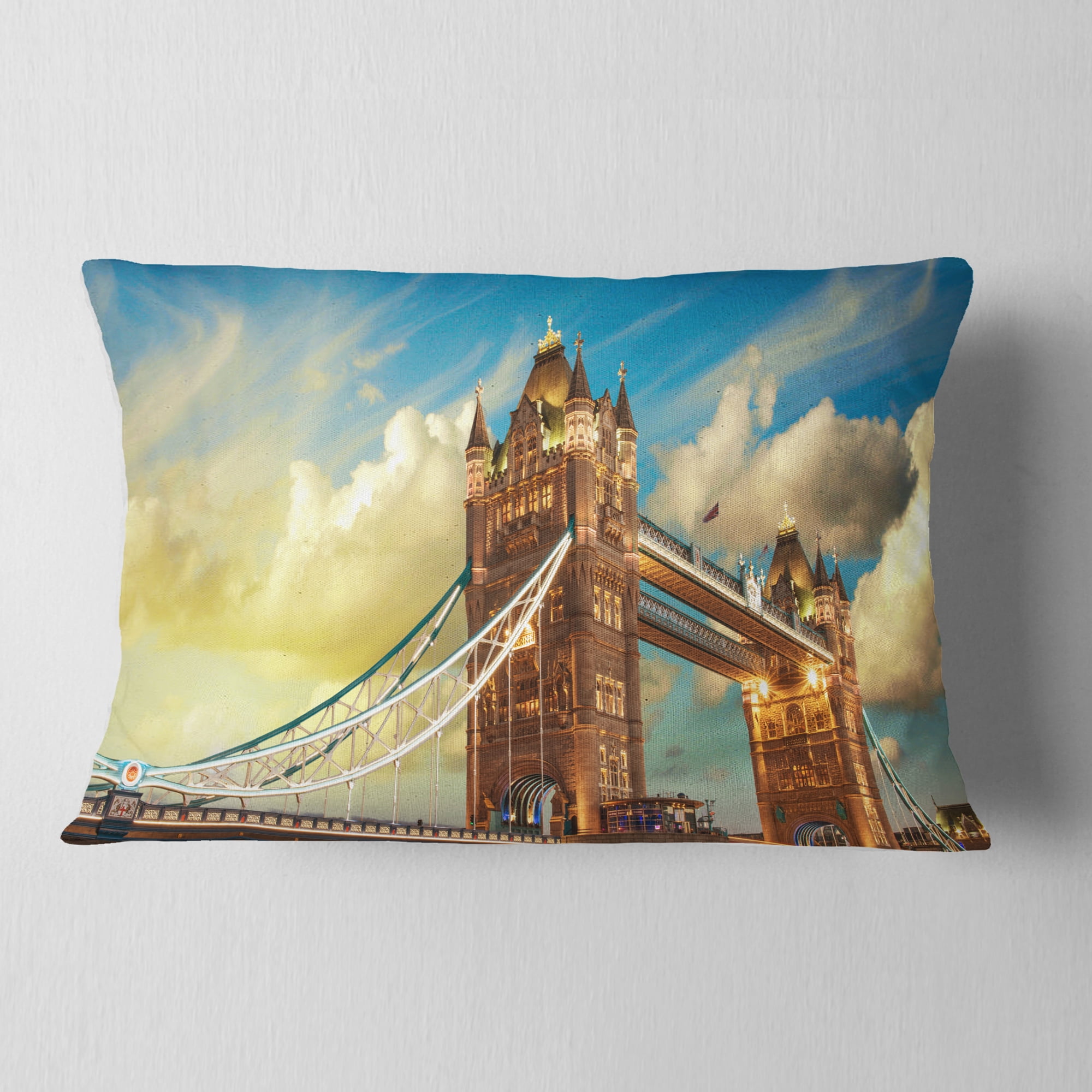 Designart Tower Bridge London at Sunset - Cityscape Photo Throw Pillow - 12x20