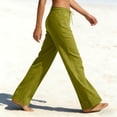 thumbnail image 4 of GPOECD Summer Casual Blend Elastic Waist Pants Straight Wide Leg Long with Pockets for Women Wide Leg Trousers Women Green,XL, 4 of 5