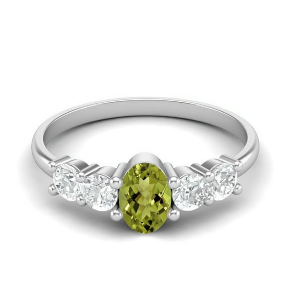 6X4mm Oval Peridot 925 Sterling Silver Five Stone Women Valentines Day Gifts Ring