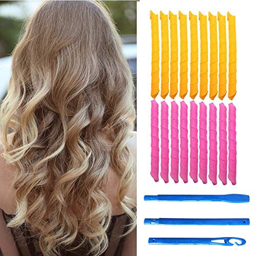 Magic Hair Curlers 21 PCS Spiral Curls Styling Kit,18 No Heat Hair Curlers  and 3 Styling Hooks, extra long hair up to 22