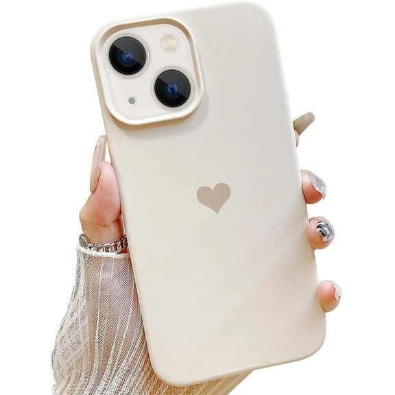 Compatible with iPhone 13 Case Cute for Women Girls Pink Heart Slim Liquid Silicone Pretty Protective Phone Case for iPhone 13 Pink (White Stone)
