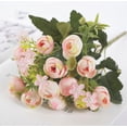 thumbnail image 3 of 1 ramo de 13 cabezas de flores artificiales, flor de té rosa, flores falsas de seda, flores para bricolaje, hogar, jardín, decoración de boda, rosa claro Rojo Verde, 3 of 5