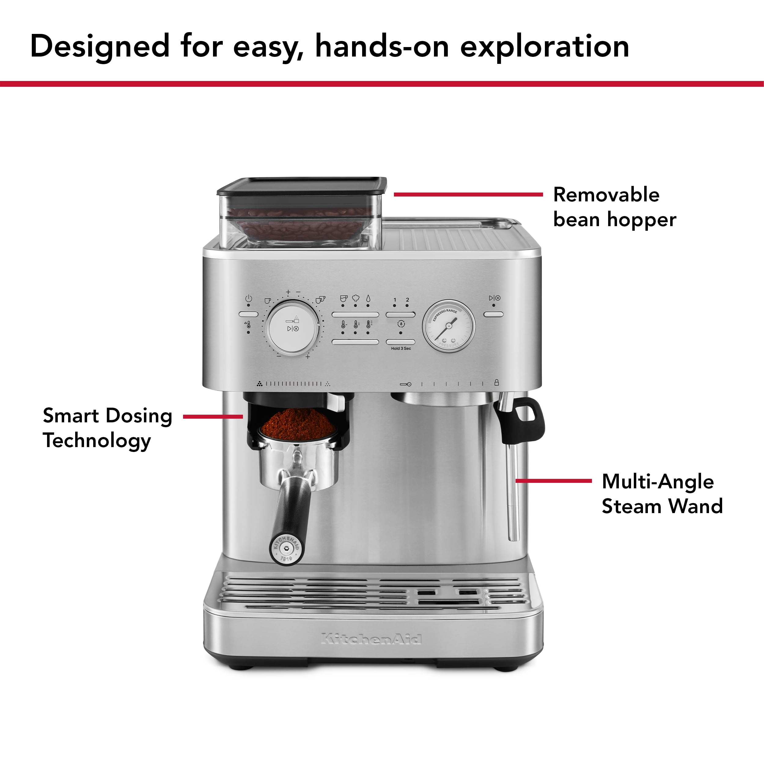 KitchenAid Semi-Automatic Espresso Machine with Burr Grinder | Brushed Stainless Steel
