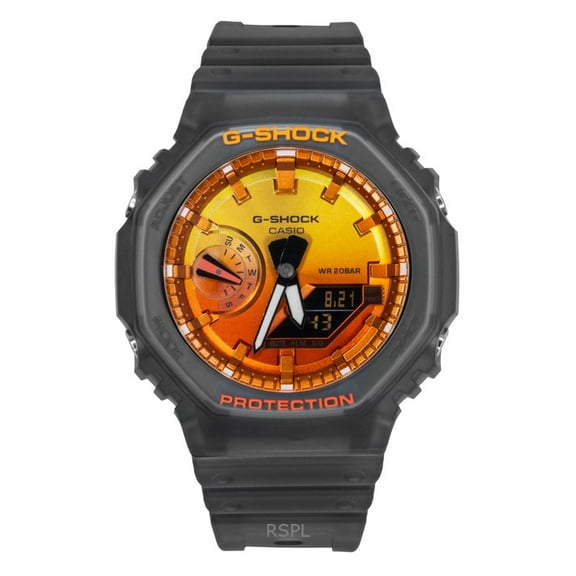 Casio G-Shock Analog Digital Resin Strap Orange Dial Quartz GA-2100FLS-8A4 200M Men's Watch