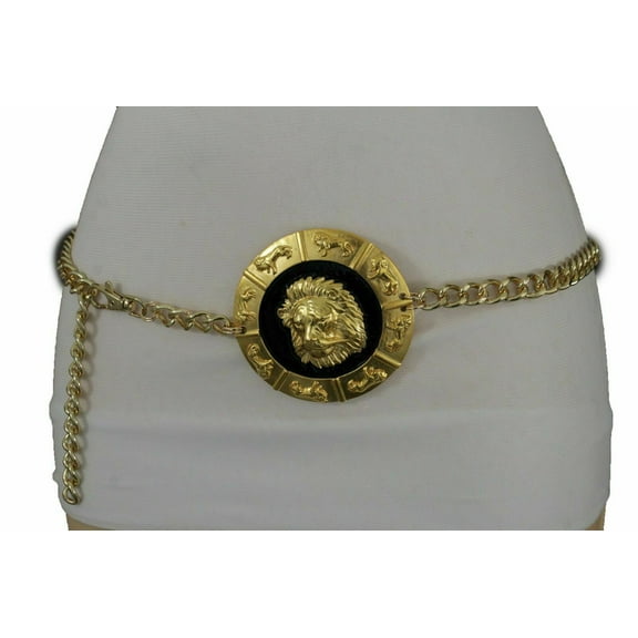 Women Hip Waist Gold Metal Chain Fashion Belt Lion Medallion Buckle Plus XL XXL