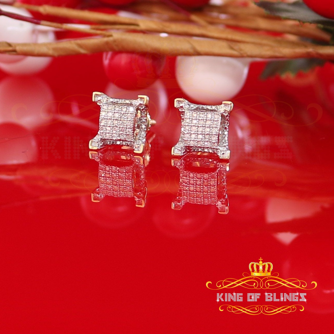 King of Bling's 10K Real Yellow Gold with 0.15CT Real Diamond Men's/Women's stud Square Earrings