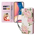 thumbnail image 3 of SaniMore for iPhone 14 Pro 6.1" 2022 PU Leather Case with Luxury Flower for Girls Women Stand Feature Card/Cash Slots Detachable Wrist Strap Magnetic Clasp All-inclusive Case, Rosebud, 3 of 8