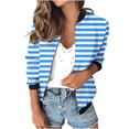thumbnail image 2 of HAPIMO Women's Fashion Striped Jacket Daily Casual Jacket Coat Long Sleeve Stand Collar Jacket Zip Up Outerwear Lightweight Fall Jacket Light Blue XXL, 2 of 7