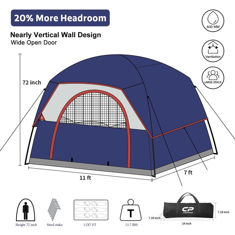 CAMPROS 6 Person Camping Tents, Waterproof Windproof Family Dome Tent with Rainfly, Large Mesh Windows, Wider Door, Portable with Carry Bag