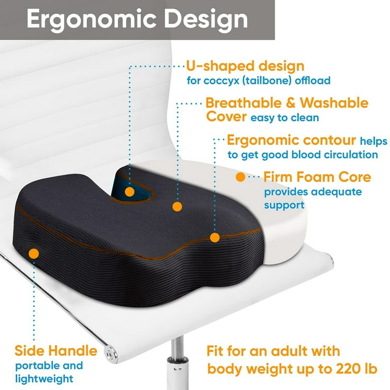 Memory Foam Seat Cushion - Chair Pillow, Drive Universal Gel and Memory Foam Posterior Seat Cushion, Size: 18 x 14 x 3, Black