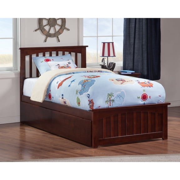 AFI Mission Twin Platform Bed with Matching Footboard with 2 Drawers in Walnut
