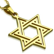 Stainless Steel Yellow Gold-Tone Classic Jewish Star of David Pendant Necklace, 21.5"