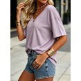thumbnail image 3 of Summer Women's Casual Solid Color T-shirt Half Sleeved Simple V-neck Tee Tops, 3 of 6