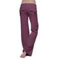 thumbnail image 5 of Grianlook Women Trousers Low Waisted Yoga Pants With Pockets Bottoms Ladies Long Sweatpants Full-Length Elastic Waist Jeggings Claret XS, 5 of 7
