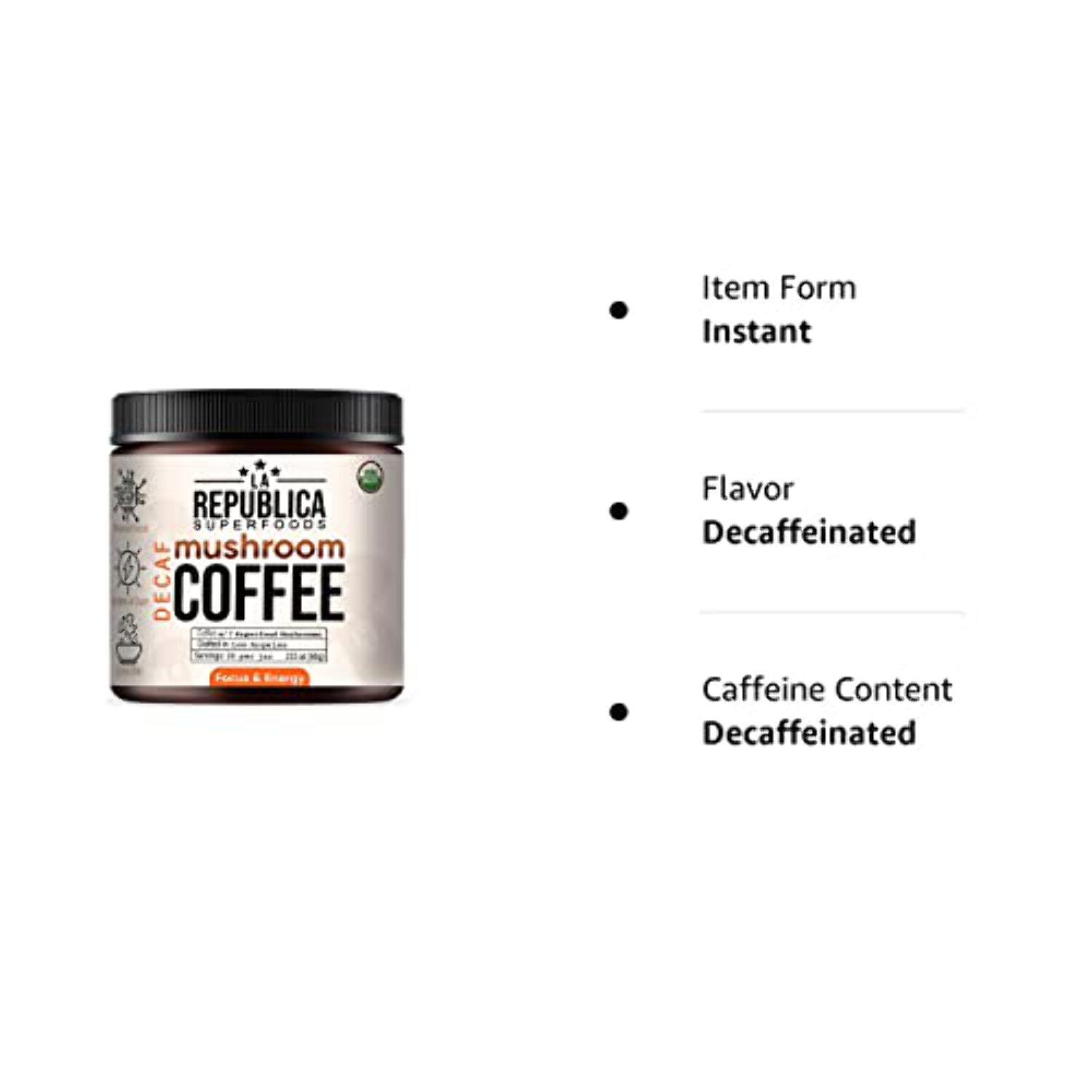La Republica Organic Decaf Mushroom Coffee, 7 Superfood Shrooms, Instant Decaf, 3.5oz (35 Servings)