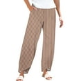 thumbnail image 2 of Women's Casual Pants Striped Linen Pants For Women Summer Casual Wide Leg Pants With Pockets Comfy Cropped Palazzo Pants,Gold Women's Casual Pants S, 2 of 5