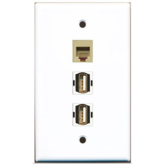 RiteAV - 2 Port USB A-A and 1 Port Phone RJ11 RJ12 Beige Wall Plate