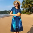 thumbnail image 4 of Goofa Futuristic Blue Light Wolf Pattern Women Summer Short Sleeve Midi Dress with Pockets Casual Aline Flowy Tshirt Dress Vocation Beach Sundress, 4 of 6