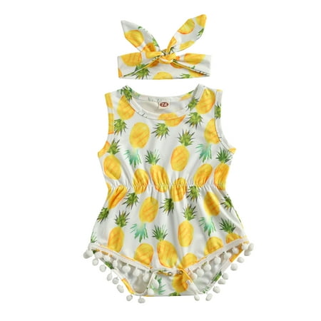 

Hirigin Baby Girls Sleeveless Fruit Tassels Romper and Headband 2-piece Outfit Set
