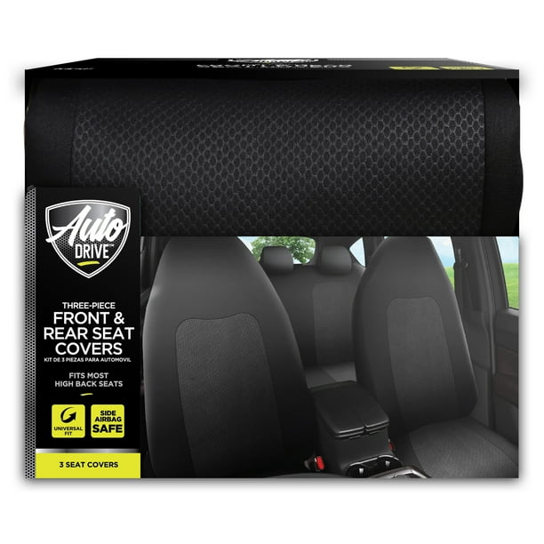 Auto Drive 3 Piece Front and Rear Seat Covers, Rayne Black, Universal