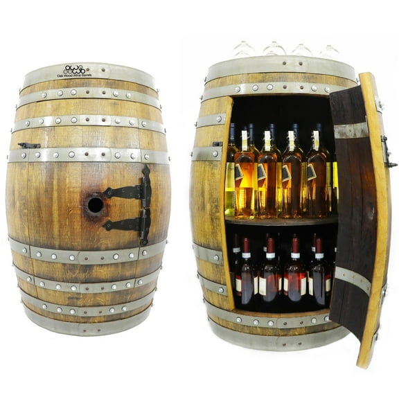 Bourbon Wine Barrel Cabinet, Door Storage with Shelf, Barrel Cabinet, Barrel Bar, Whiskey Barrel Bar, Liquor, Wine Barrel Cabinet