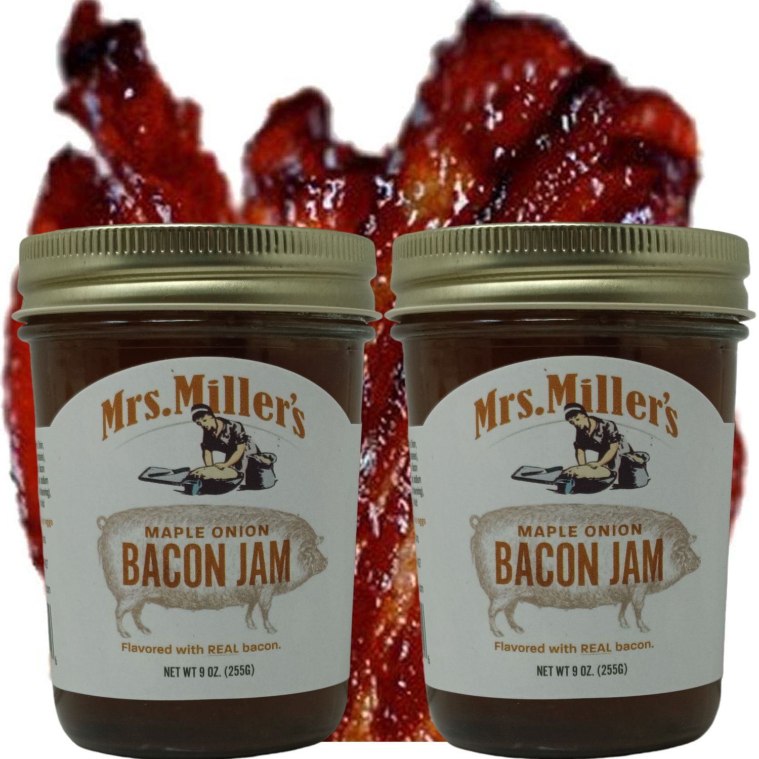 Mrs. Miller's Maple Onion Bacon Jam, 2 pack, 9 oz Glass Jars