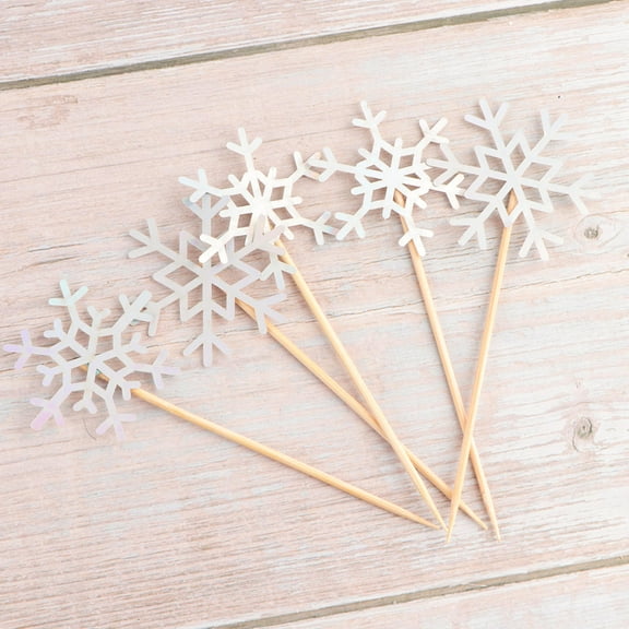 FRCOLOR Snowflake Cake Toppers for Wedding Cupcake Decor with Paper Picks Multi Color 48 Pieces