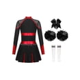 thumbnail image 2 of Yeahdor Tenues de Fête d'Halloween pour Filles, Robe de Cheerleading à Manches Longues et Chaussettes à Pompon Rouge&Blanc 12, 2 of 5