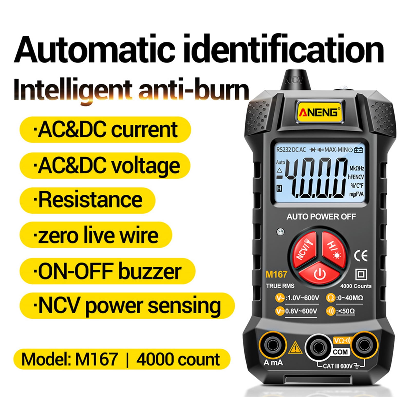 Miulika Multifunction Multimeter LCD Multimeter Diaplay 4000 Counts Digital Auto-Ranging Multimeter NCV Auto-Ranging Portable for Current