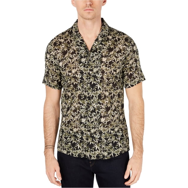 Michael Kors Camisa con botones y estampado de hojas para hombre, negro, extragrande